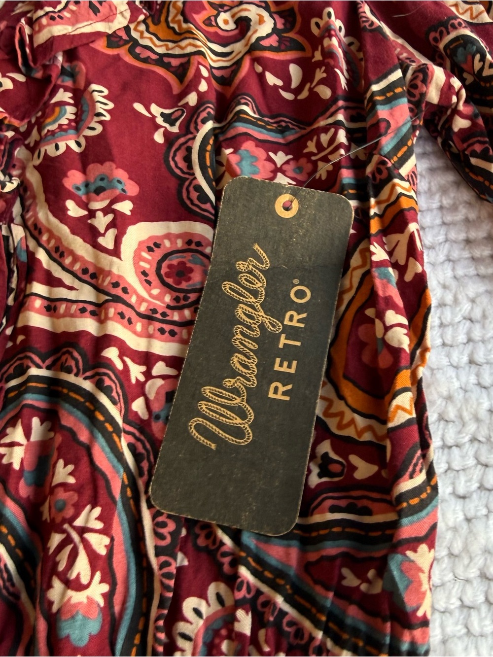 NWT Wrangler Retro Burgundy Paisley Boho Ruffle Dress Size Medium - Picture 4 of 7